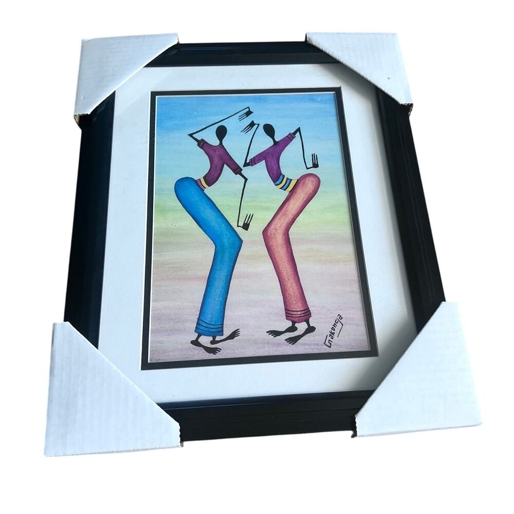 Gakonga Framed Art Print African Dancers Kenya Wall Art 16x16 Black Frame